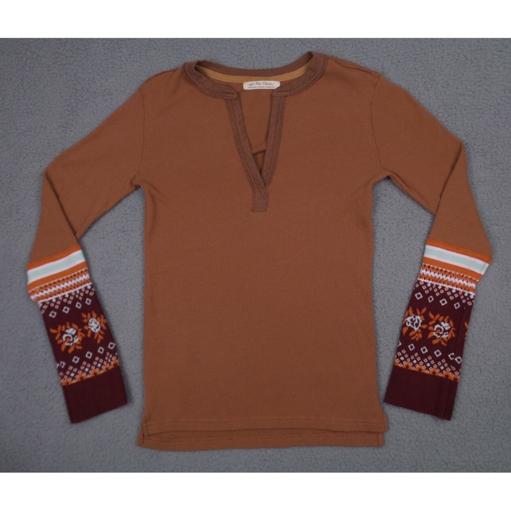 We The Free Womens Top Size Extra Small Orange Mikah Layering Cuff Long Sleeve